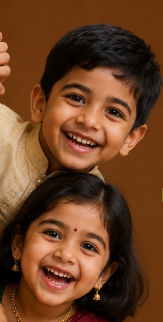 Two smiling children peeking out
